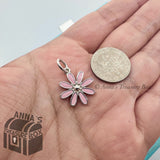 Tiffany & Co. 925 Silver Pink Enamel Daisy Charm (box, pouch, ribbon)