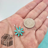 Tiffany & Co. 925 Silver Blue Enamel Daisy Charm Pendant (box, pouch, ribbon)