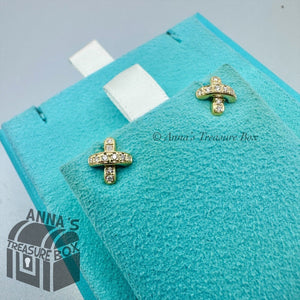 Tiffany  & Co. 18K Yellow Gold Diamond X Cross Stitch Kiss Stud Earring (pouch)