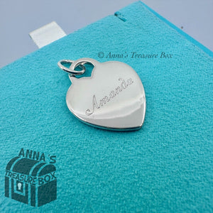 Tiffany & Co. 925 Silver Engraved AMANDA Heart Tag Charm Pendant (pouch)