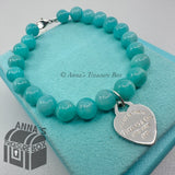 Tiffany & Co. 925 Silver 8mm Amazonite Blue Heart 8" Bracelet (pouch)