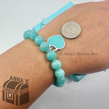 Tiffany & Co. 925 Silver 8mm Amazonite Blue Heart 8" Bracelet (pouch)