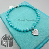 Tiffany & Co. 925 Silver Mini RTT Heart 4mm Amazonite 7.25" Bracelet (pouch)