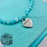 Tiffany & Co. 925 Silver Mini RTT Heart 4mm Amazonite 7.25" Bracelet (pouch)