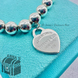 Tiffany & Co. 925 Silver 8mm Bead Ball RTT Heart Tag 7" Bracelet (bx, pch, rbn)