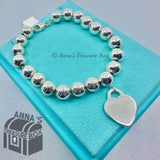 Tiffany & Co. 925 Silver 8mm Bead Ball RTT Heart Tag 7" Bracelet (bx, pch, rbn)