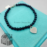 Tiffany & Co. 925 Silver 4mm Black Onyx Mini RTT Heart 7" Bracelet (pouch)