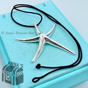 Tiffany & Co. 925 Silver Peretti XL Starfish 19" Black Silk Necklace (boxset)