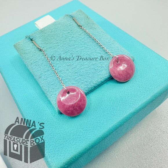 Tiffany & Co. 925 Silver Elsa Peretti Round Pink Rhodonite Dangle Earrings (pch)