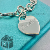 Tiffany & Co. 925 Silver Engraved "Jessica" Heart Tag Charm 7.75" Bracelet (pch)