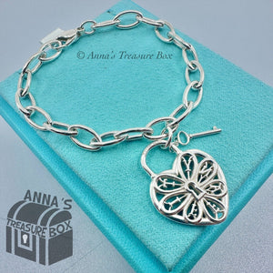 Tiffany & Co. 925 Silver Filigree Keyhole Heart Oval Link 7.5" Bracelet (pouch)