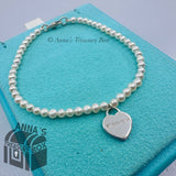 Tiffany & Co. 925 Silver RTT Heart Tag 3mm Pearl 6.75" Bracelet (bx, pouch, rbn)