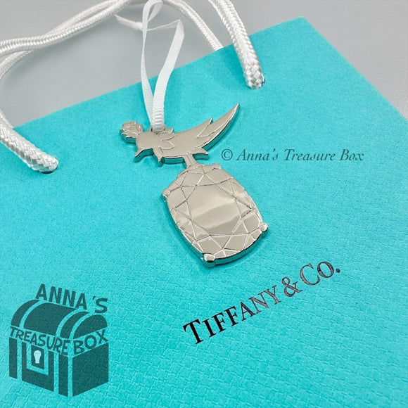 Tiffany & Co. Bird on a Rock Christmas Ornament Charm With Small Bag Silver NEW