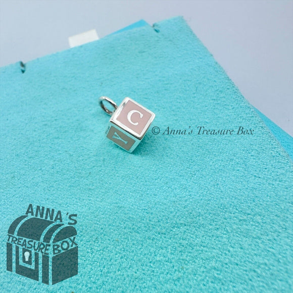 Tiffany  & Co. 925 Silver Pink Enamel Baby Block Cube Charm (box, pouch, ribbon)