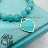 Tiffany & Co. 925 Silver 8mm Amazonite Blue Heart 7.25" Bracelet (pouch)