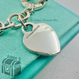 Tiffany & Co. 925 Silver Blank Heart Tag Toggle Charm 8" Bracelet (pouch)