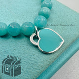 Tiffany & Co. 925 Silver 8mm Amazonite Blue Heart 7.25" Bracelet (pouch)
