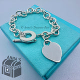 Tiffany & Co. 925 Silver Blank Heart Tag Toggle Charm 8" Bracelet (pouch)