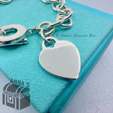 Tiffany & Co. 925 Silver Blank Heart Tag Toggle Charm 8" Bracelet (pouch)