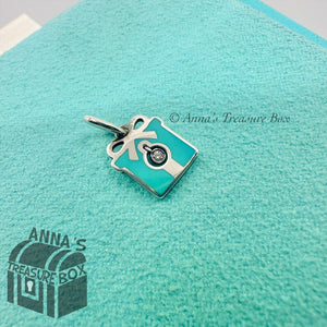 Tiffany & Co. 925 Silver Blue Enamel Diamond Gift Box Present Charm (boxset)