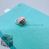 Tiffany & Co. 925 Silver Pink Enamel Cupcake Charm Pendant (box, pouch, ribbon)