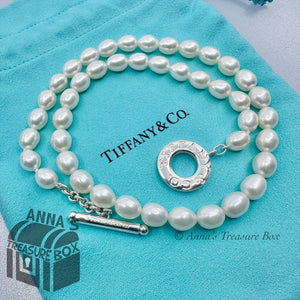 Tiffany & Co. 925 Silver 8-9mm Pearl Toggle 18" Necklace (pouch)