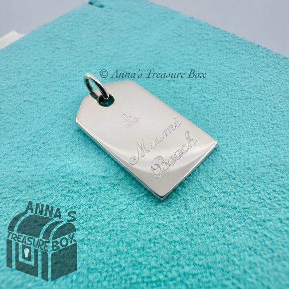 Tiffany & Co. 925 Silver Miami Beach Engraved Nautical Rectangle Charm (pouch)