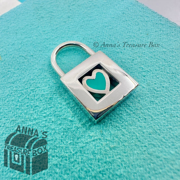 Tiffany & Co. 925 Silver Blue Enamel Heart Adjustable Padlock Lock Charm (pouch)