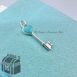 Tiffany & Co. 925 Silver Mini Blue Enamel Heart Key Charm Pendant (pouch)