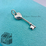 Tiffany & Co. 925 Silver Mini Blue Enamel Heart Key Charm Pendant (pouch)