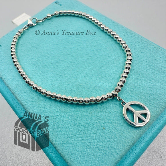 Tiffany & Co. 925 Silver 3mm Mini Bead Peace Sign Charm 7