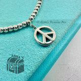 Tiffany & Co. 925 Silver 3mm Mini Bead Peace Sign Charm 7" Bracelet (pouch)
