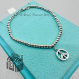 Tiffany & Co. 925 Silver 3mm Mini Bead Peace Sign Charm 7" Bracelet (pouch)