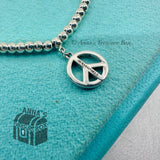 Tiffany & Co. 925 Silver 3mm Mini Bead Peace Sign Charm 7" Bracelet (pouch)