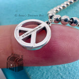 Tiffany & Co. 925 Silver 3mm Mini Bead Peace Sign Charm 7" Bracelet (pouch)