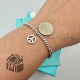Tiffany & Co. 925 Silver 3mm Mini Bead Peace Sign Charm 7" Bracelet (pouch)