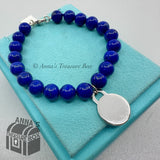 Tiffany & Co. 925 Silver RTT Round Tag 8mm Lapis Lazuli 7.5" Bracelet (Boxset)