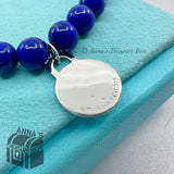 Tiffany & Co. 925 Silver RTT Round Tag 8mm Lapis Lazuli 7.5" Bracelet (Boxset)