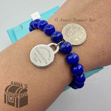 Tiffany & Co. 925 Silver RTT Round Tag 8mm Lapis Lazuli 7.5" Bracelet (Boxset)