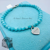 Tiffany & Co. 925 Silver Mini RTT Heart 4mm Amazonite 6.75" Bracelet (pouch)
