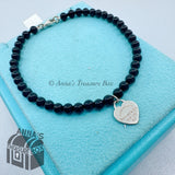 Tiffany & Co. 925 Silver 4mm Black Onyx Mini RTT Heart 7.25" Bracelet (Boxset)
