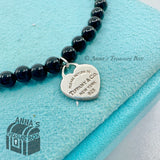 Tiffany & Co. 925 Silver 4mm Black Onyx Mini RTT Heart 7.25" Bracelet (Boxset)