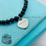 Tiffany & Co. 925 Silver 4mm Black Onyx Mini RTT Heart 7.25" Bracelet (Boxset)