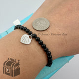 Tiffany & Co. 925 Silver 4mm Black Onyx Mini RTT Heart 7.25" Bracelet (Boxset)
