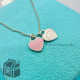 Return Tiffany & Co. 925 Silver Pink Enamel Mini Double Hearts 16" Necklace