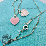 Return Tiffany & Co. 925 Silver Pink Enamel Mini Double Hearts 16" Necklace