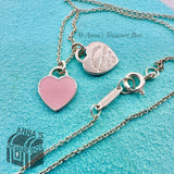 Return Tiffany & Co. 925 Silver Pink Enamel Mini Double Hearts 16" Necklace