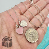 Return Tiffany & Co. 925 Silver Pink Enamel Mini Double Hearts 16" Necklace
