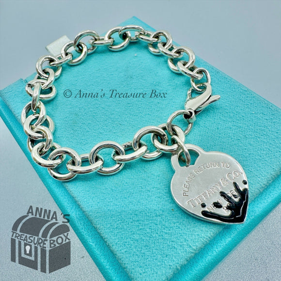Tiffany & Co. 925 Silver Black Enamel Splash RTT Heart Tag 7.75