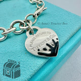 Tiffany & Co. 925 Silver Black Enamel Splash RTT Heart Tag 7.75" Bracelet (bxset